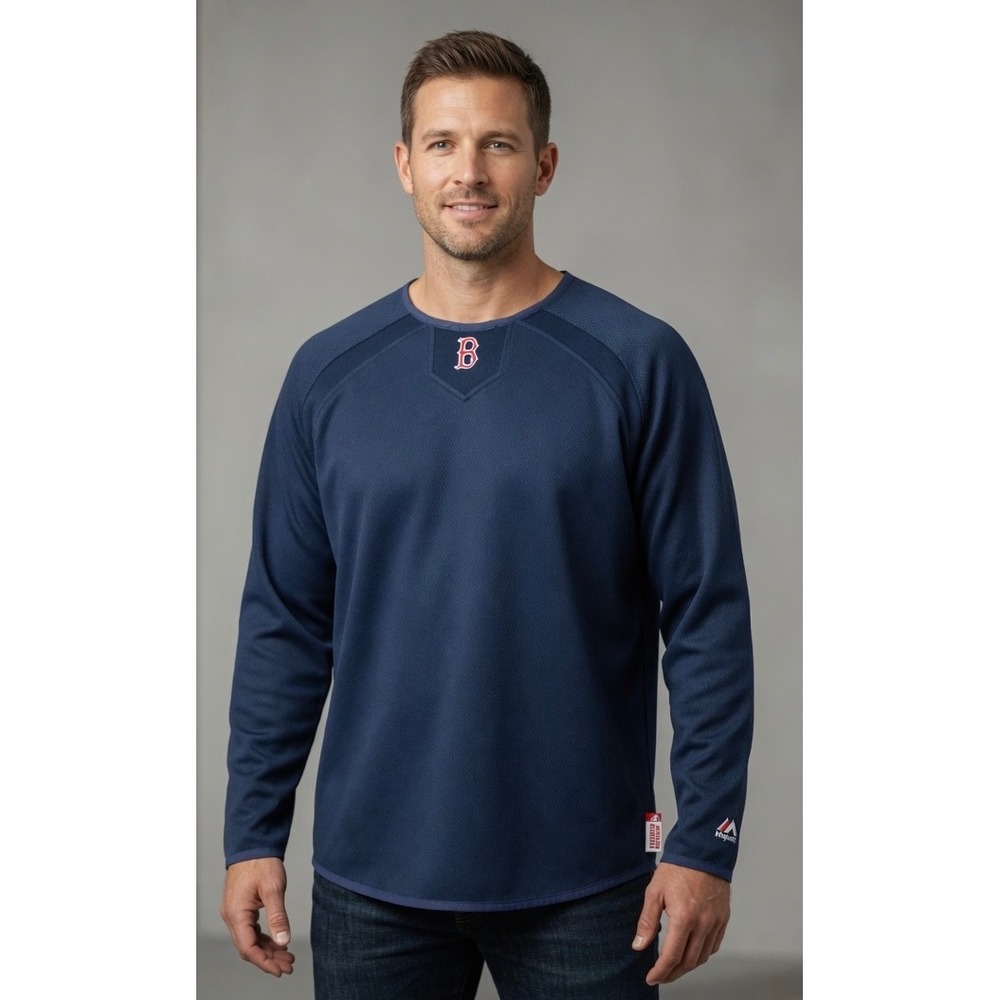 Majestic Boston Red Sox Therma‎ Base Batting Practice Jersey Mens Navy Blue MLB